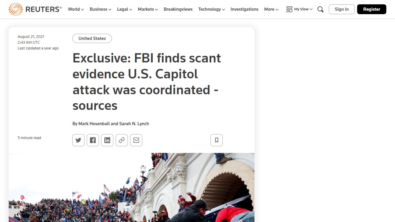 Exclusive: FBI finds scant evidence U.S. Capitol attack was coordinated ...